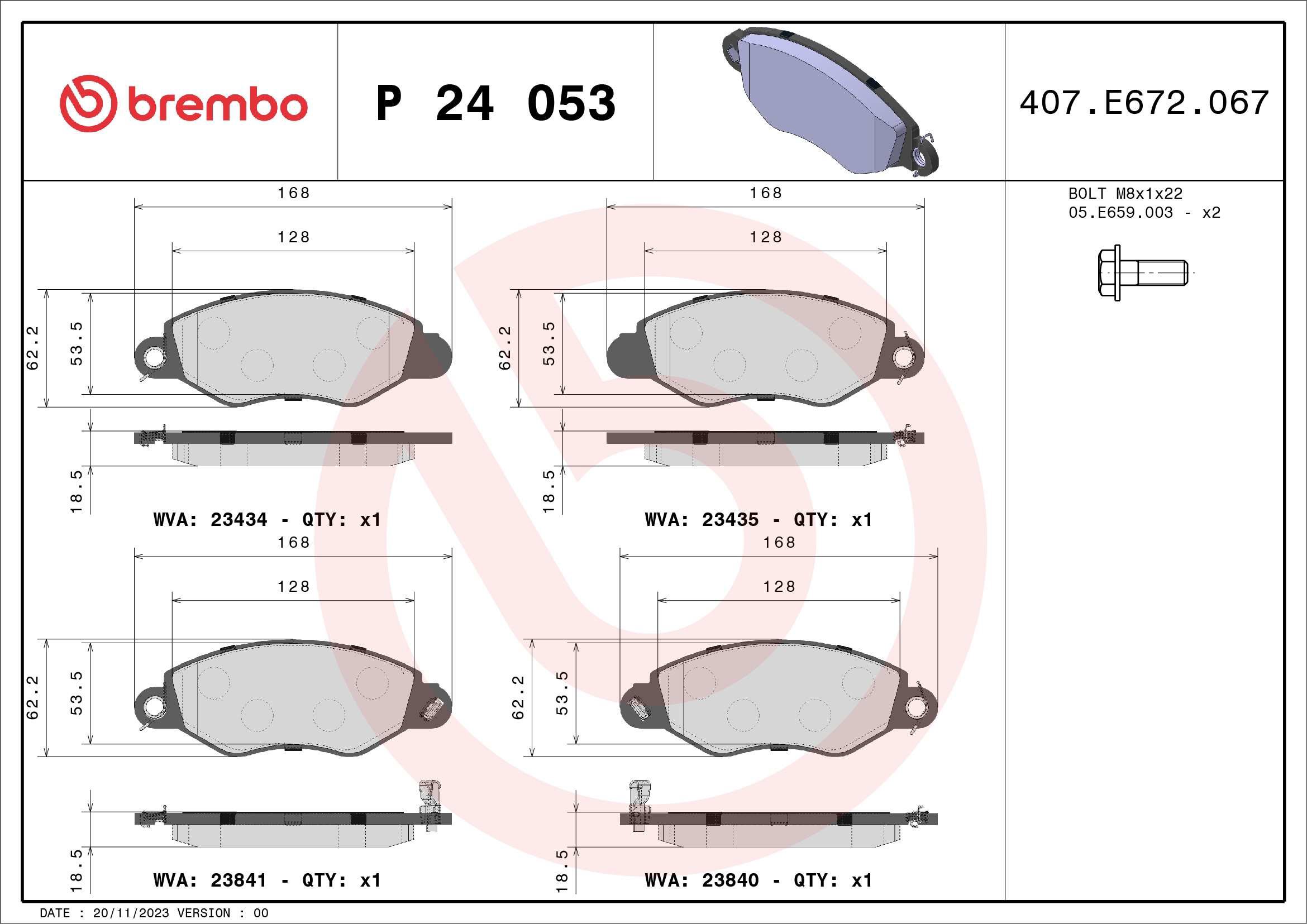 BREMBO Sada brzdových destiček P 24 053