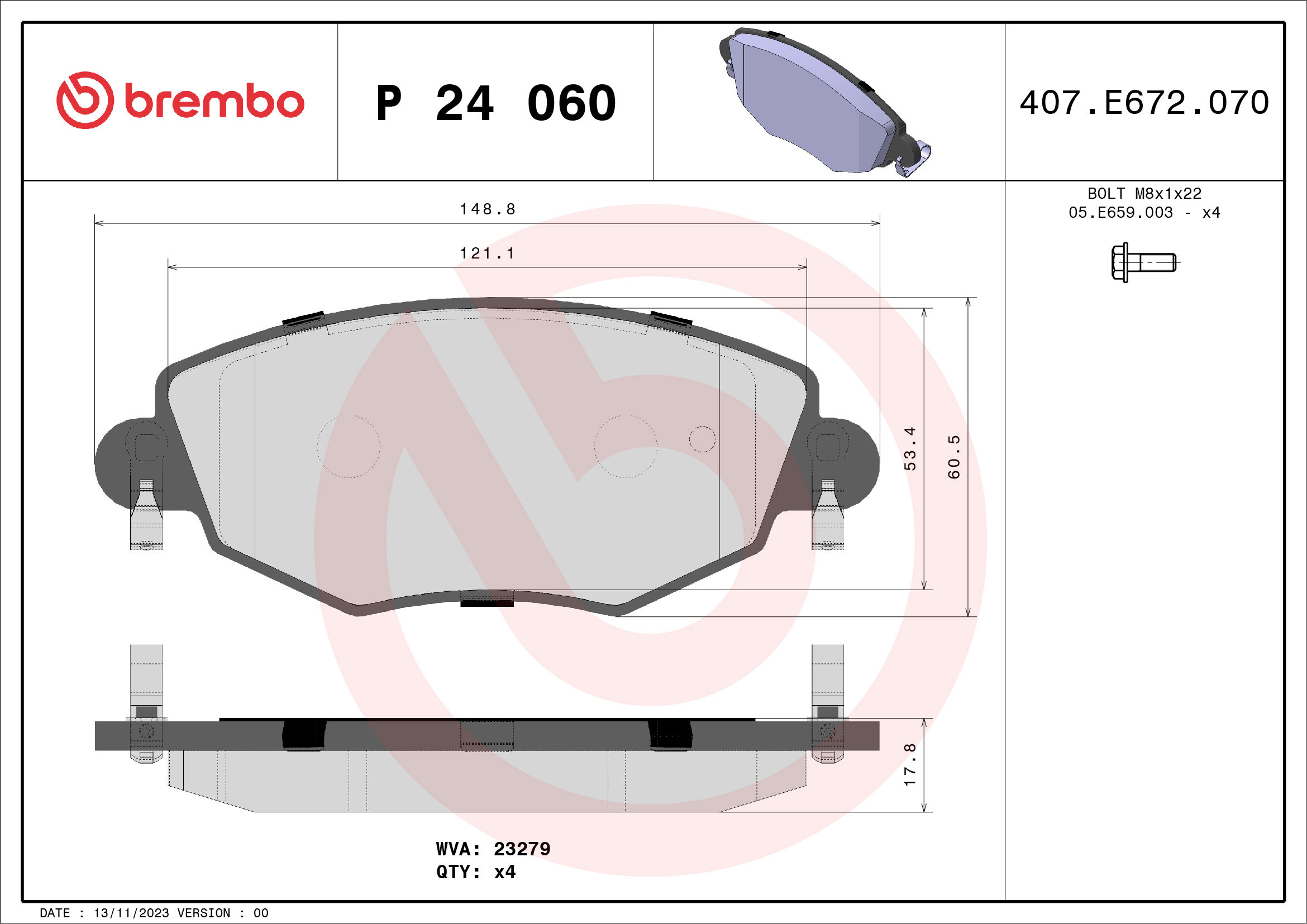 BREMBO Sada brzdových destiček P 24 060