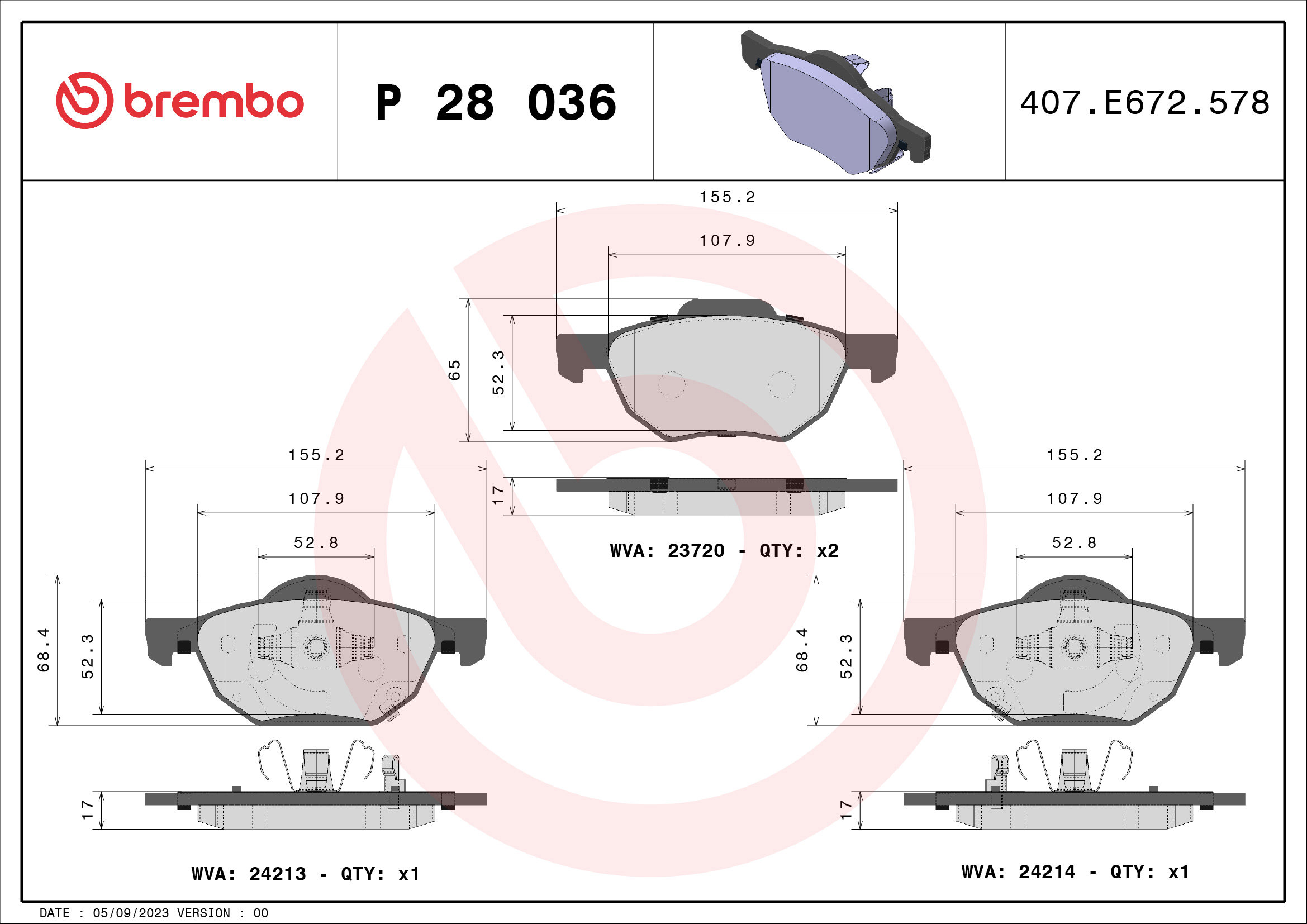 BREMBO Sada brzdových destiček P 28 036