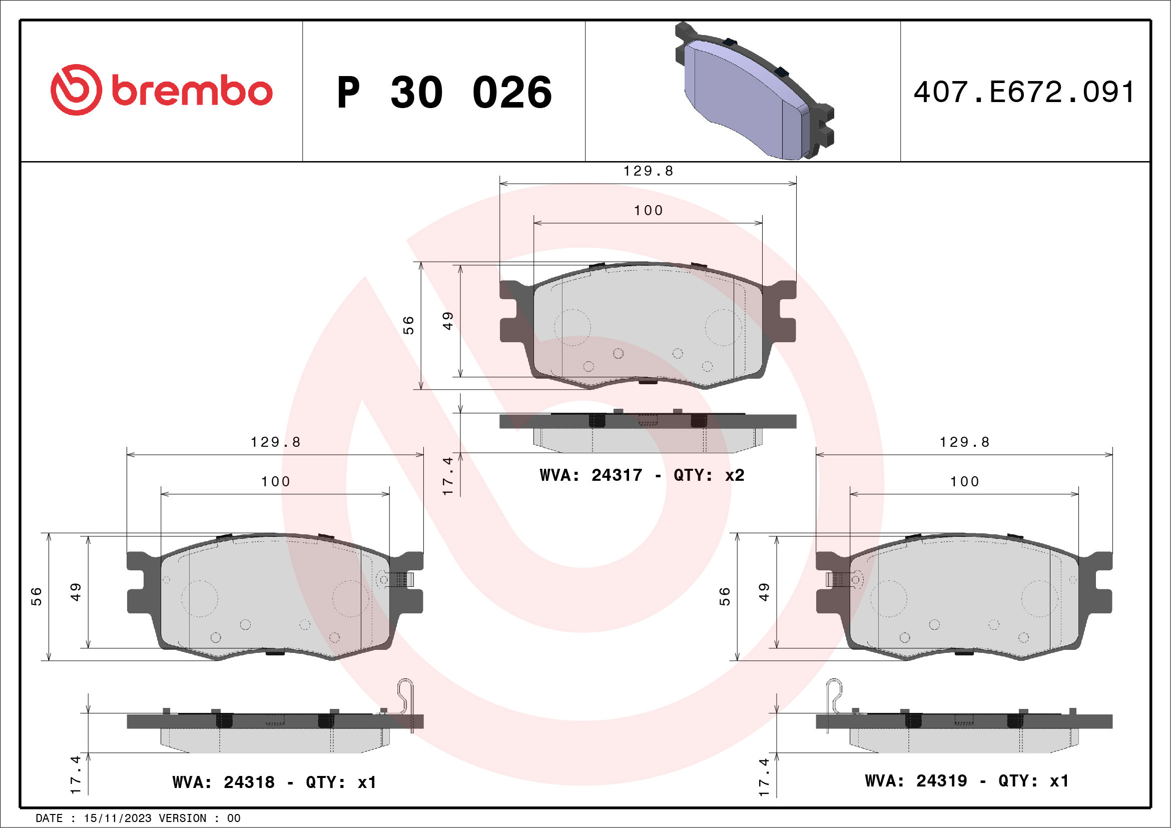 BREMBO Sada brzdových destiček P 30 026