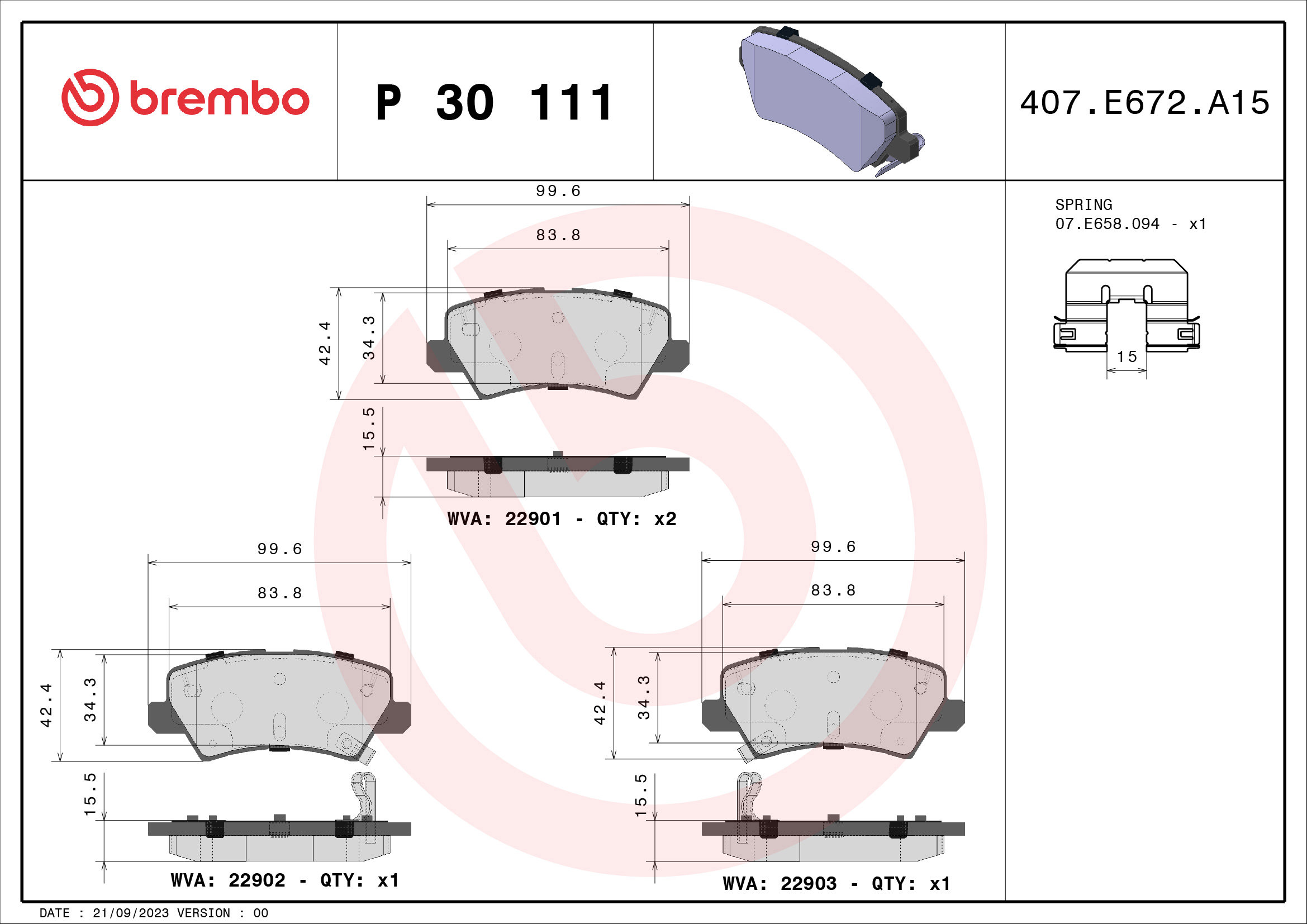 BREMBO Sada brzdových destiček P 30 111