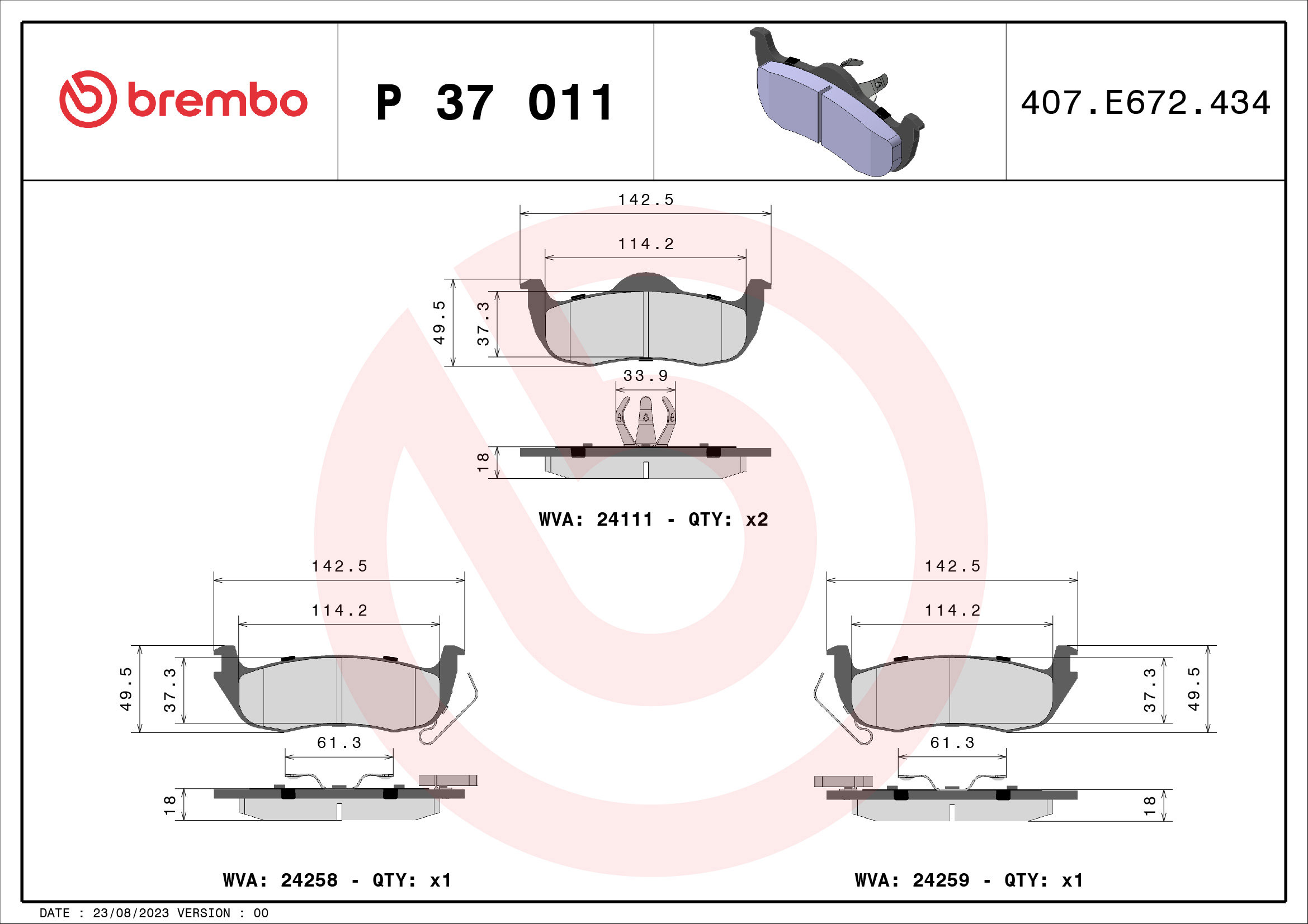 BREMBO Sada brzdových destiček P 37 011