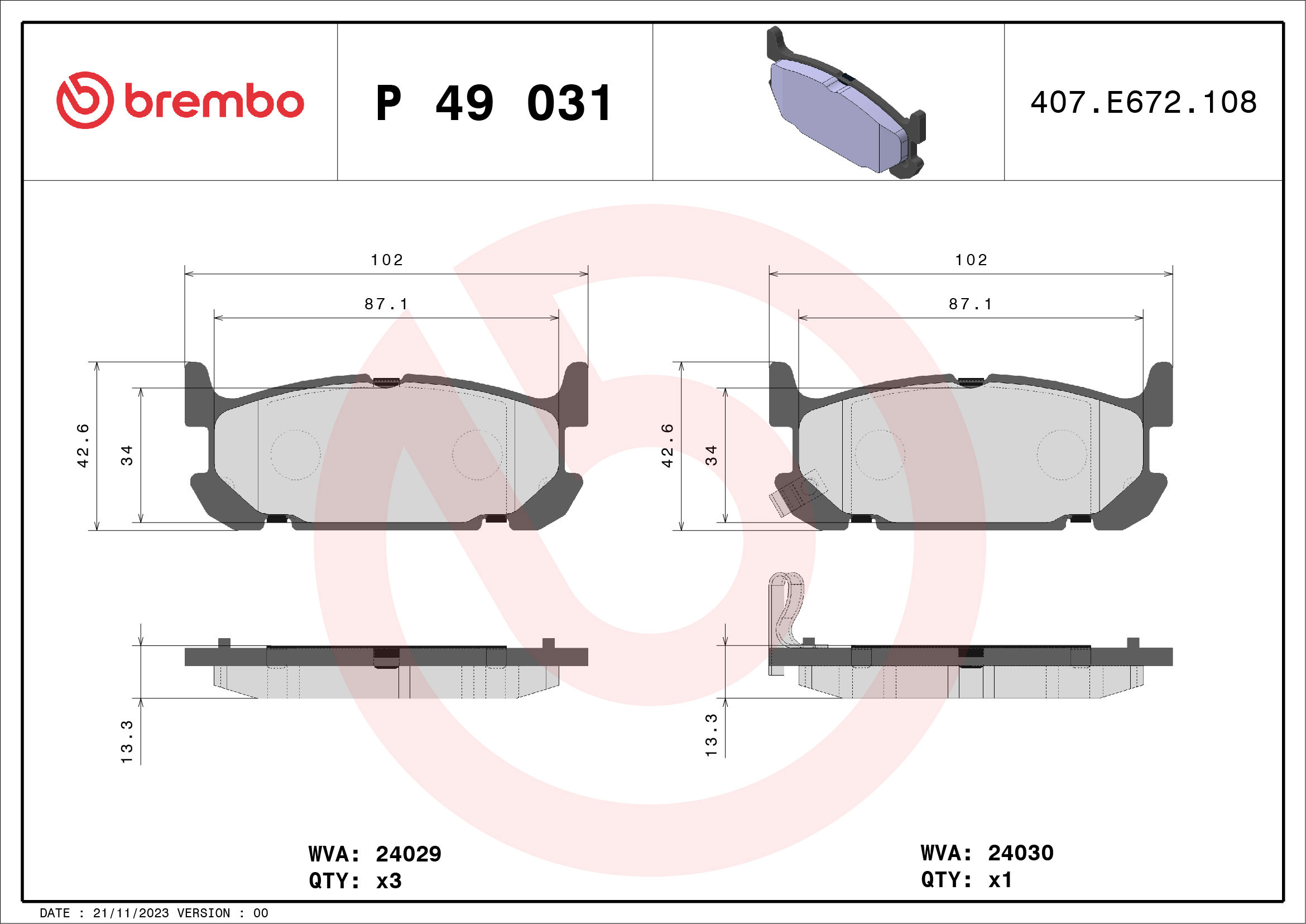 BREMBO Sada brzdových destiček P 49 031