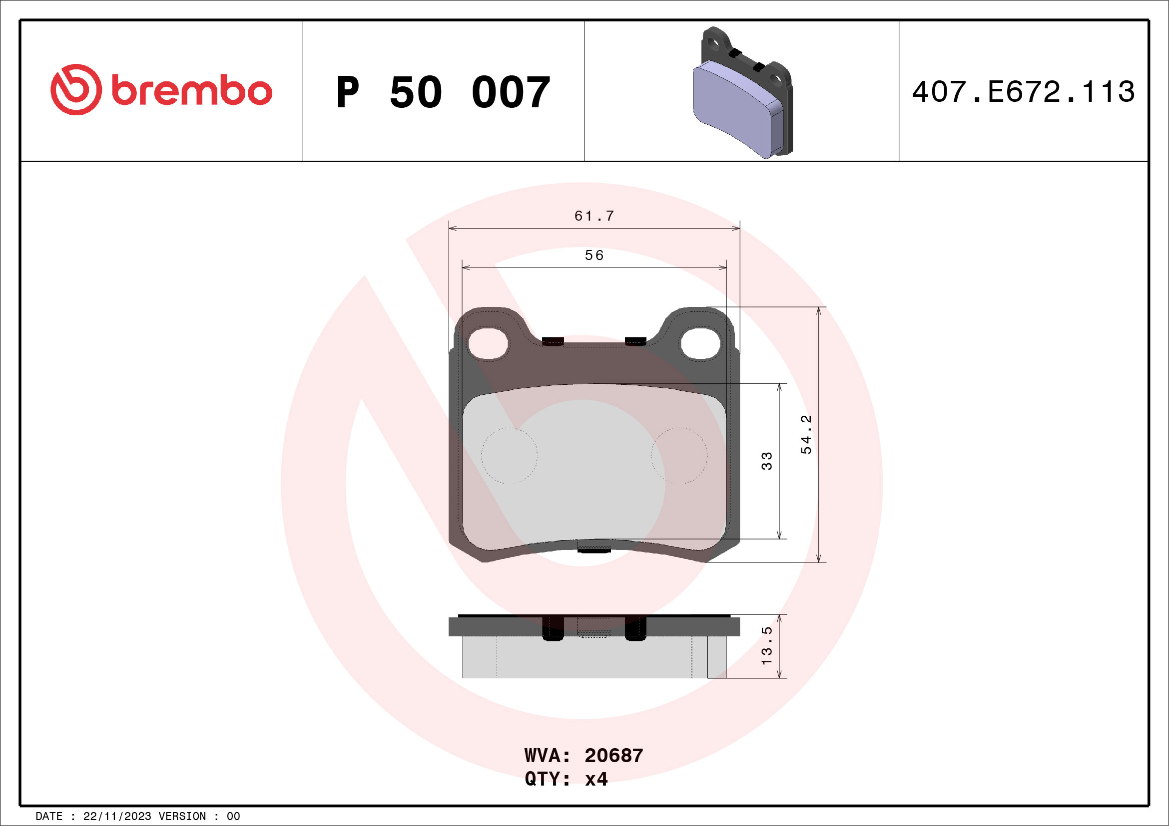 BREMBO Sada brzdových destiček P 50 007