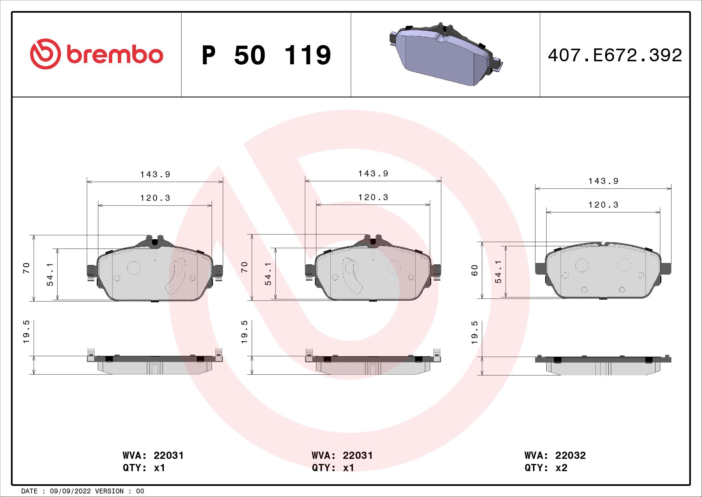 BREMBO Sada brzdových destiček P 50 119