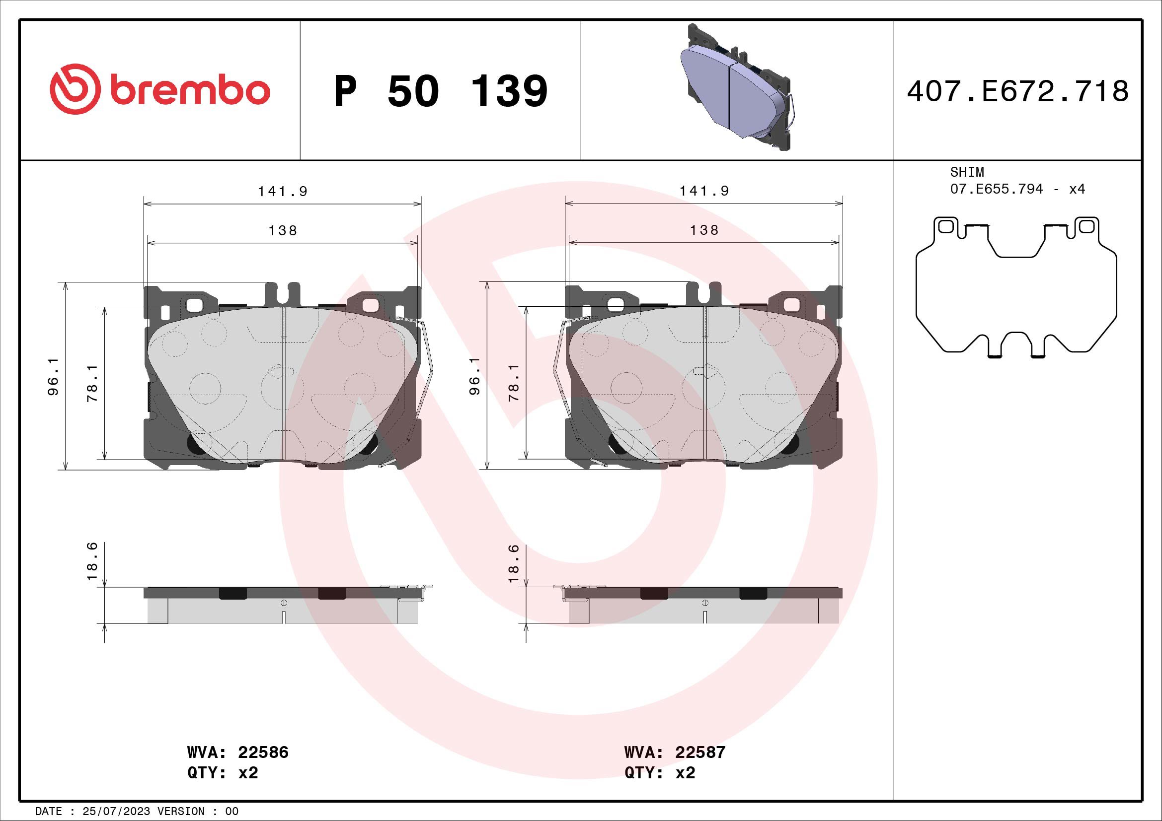BREMBO Sada brzdových destiček P 50 139