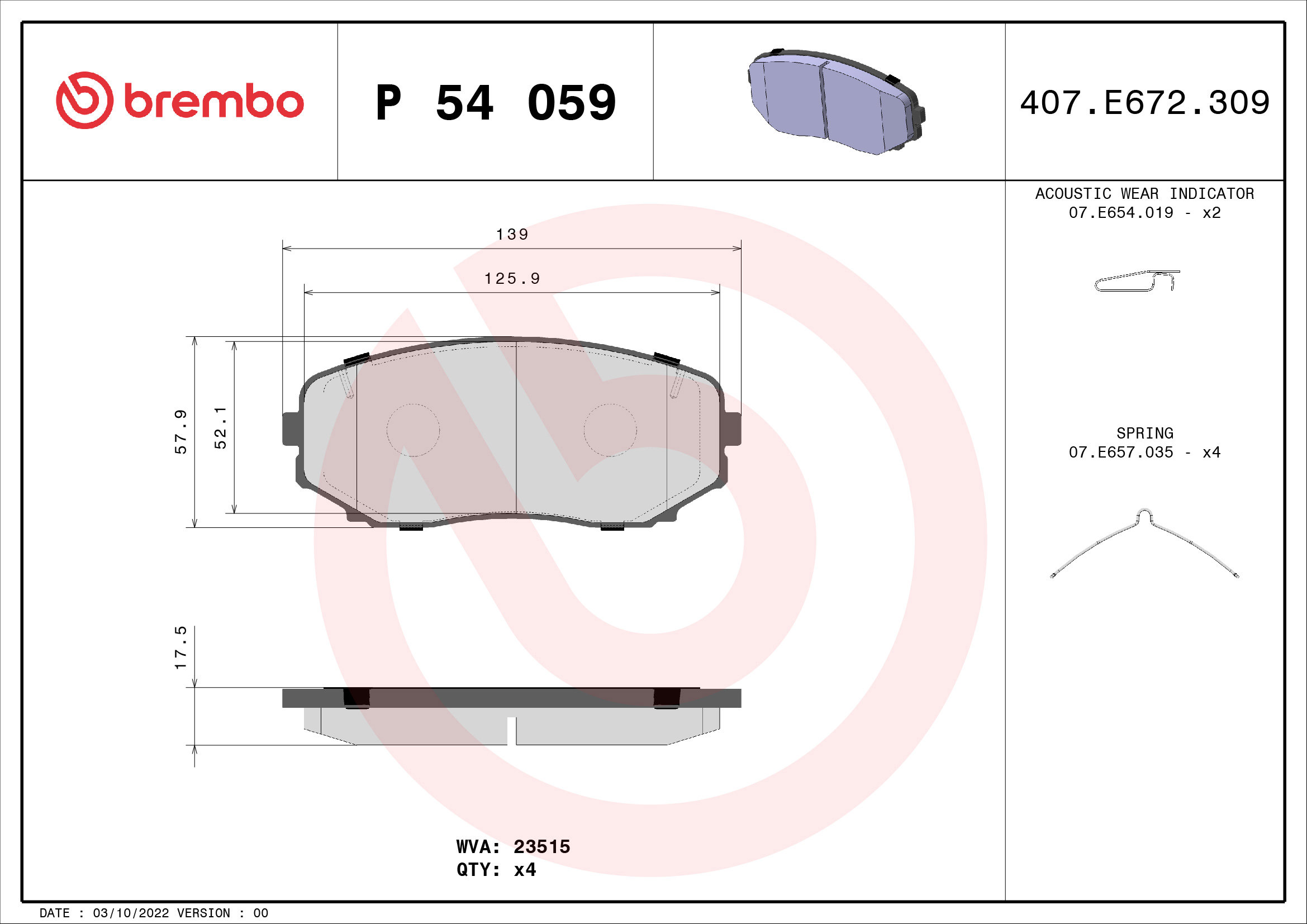 BREMBO Sada brzdových destiček P 54 059