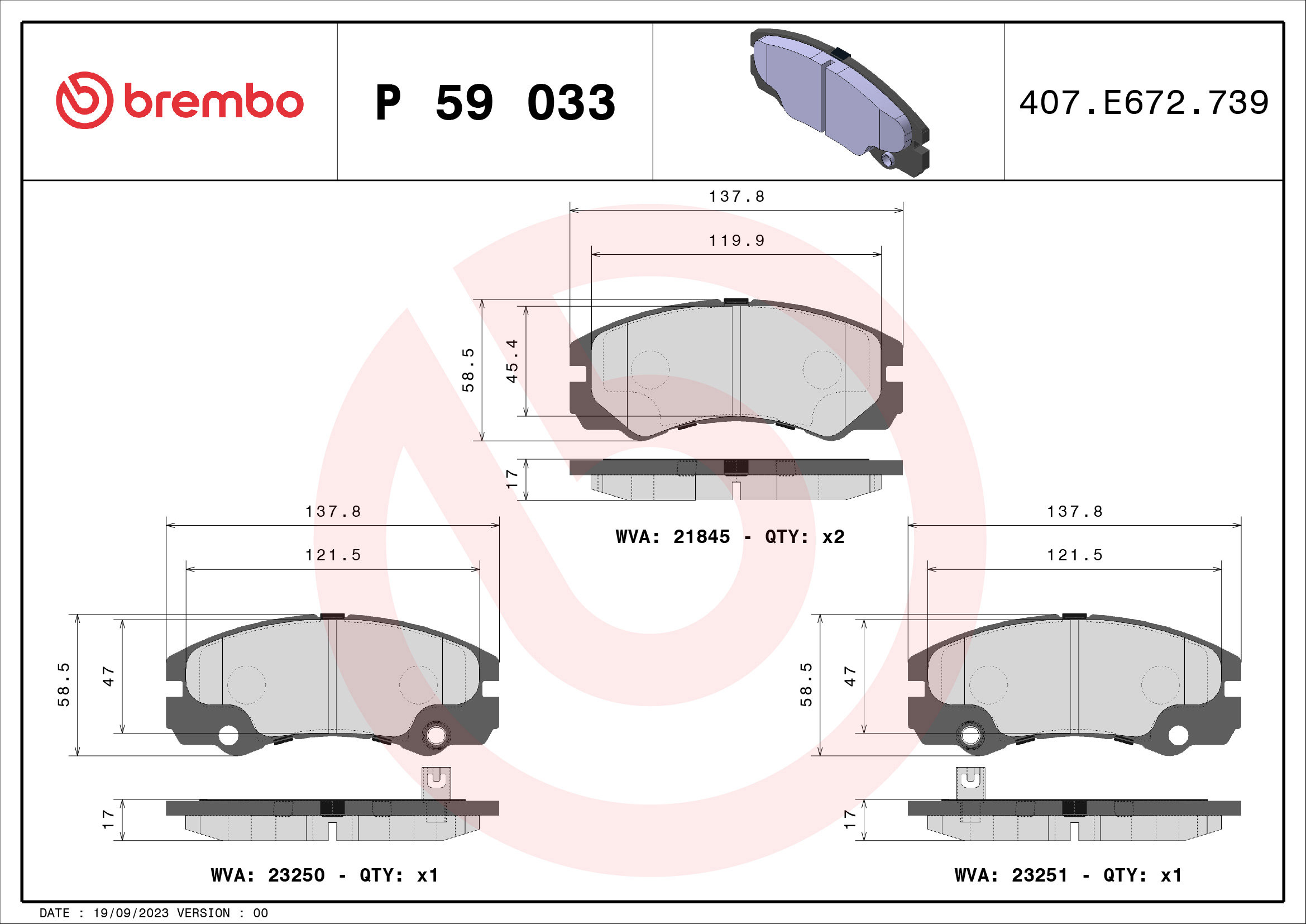 BREMBO Sada brzdových destiček P 59 033