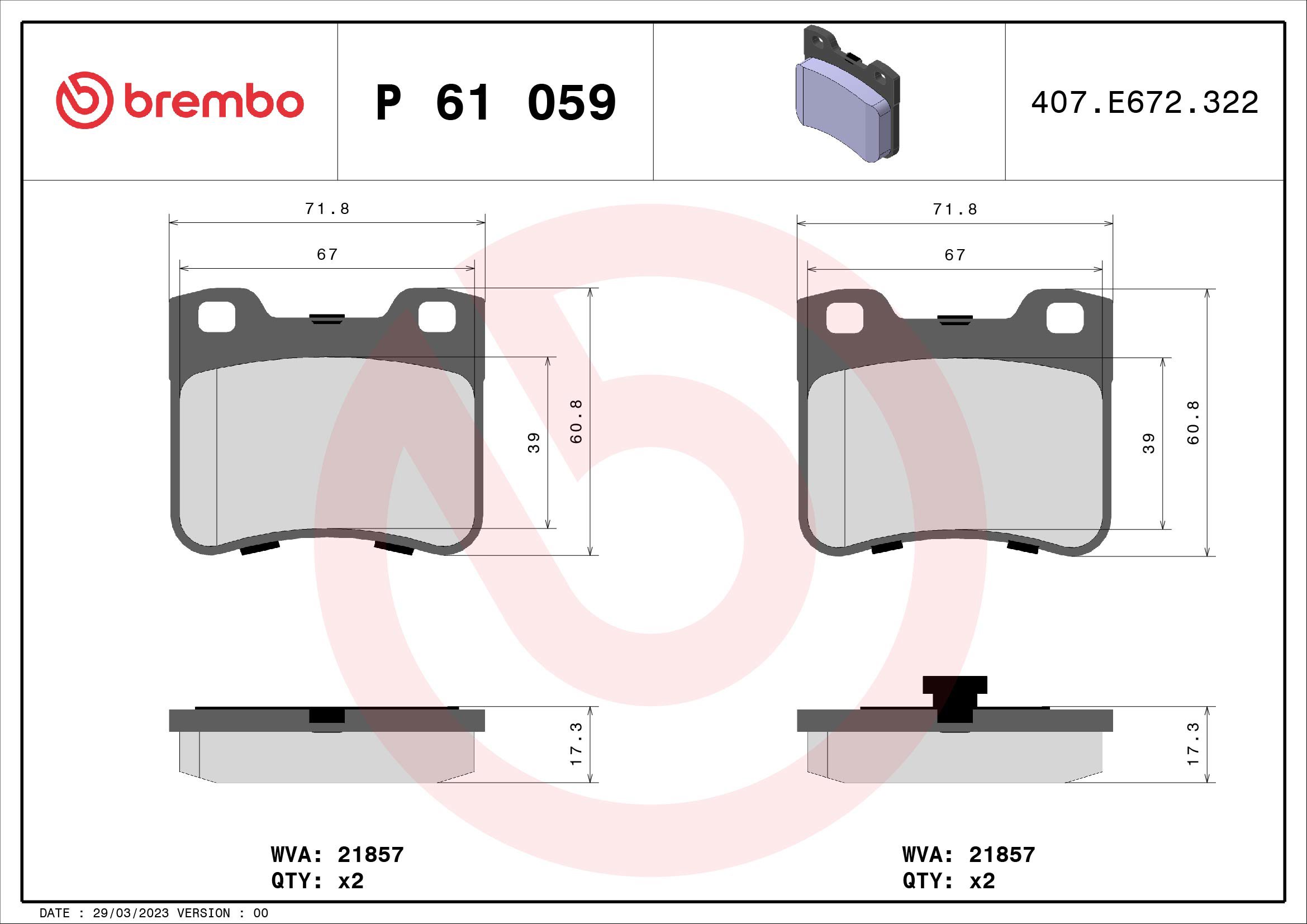BREMBO Sada brzdových destiček P 61 059