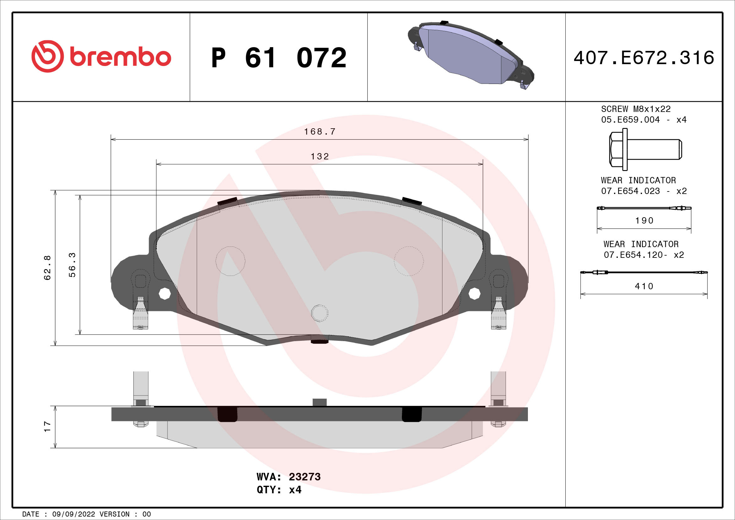 BREMBO Sada brzdových destiček P 61 072