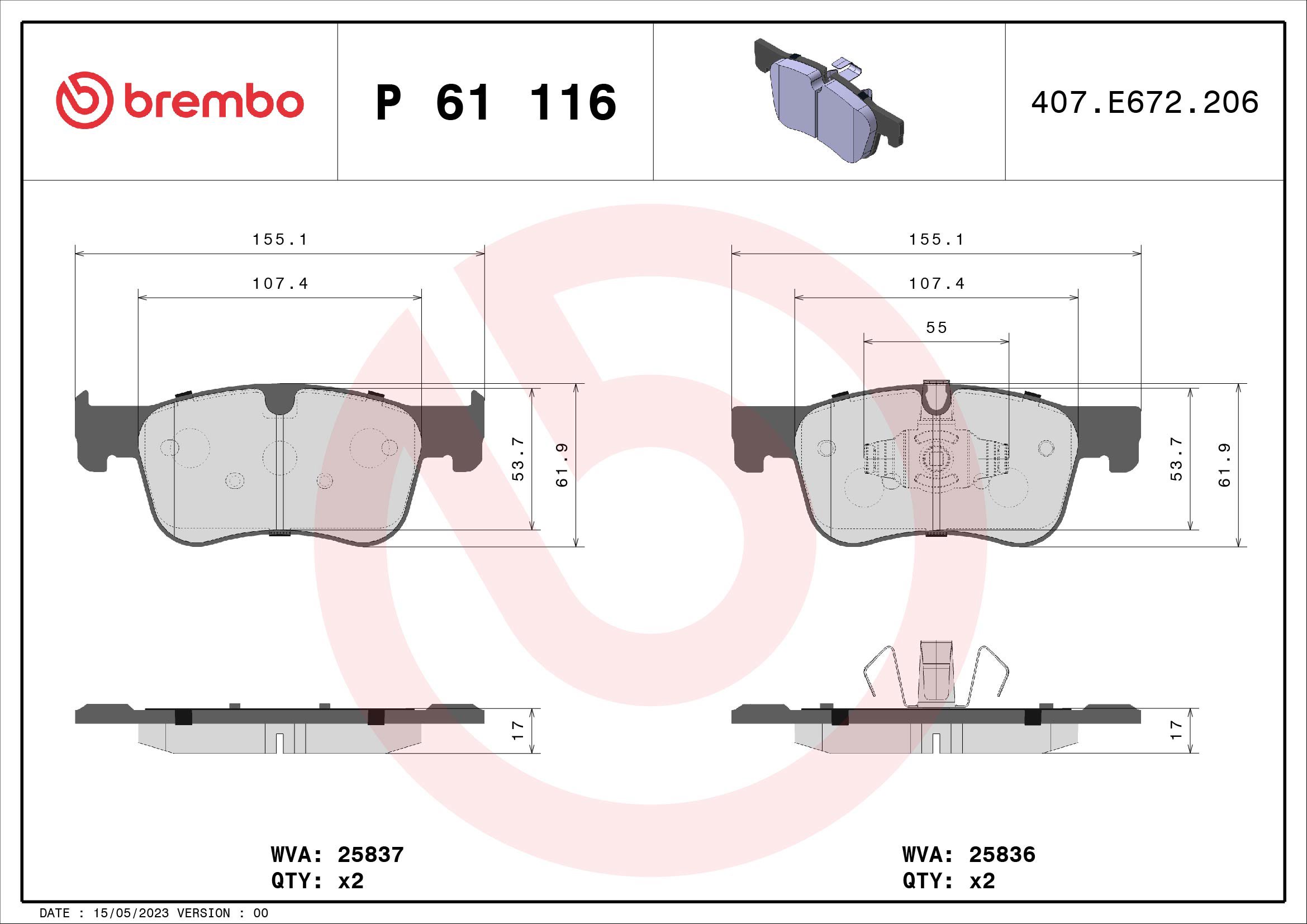 BREMBO Sada brzdových destiček P 61 116