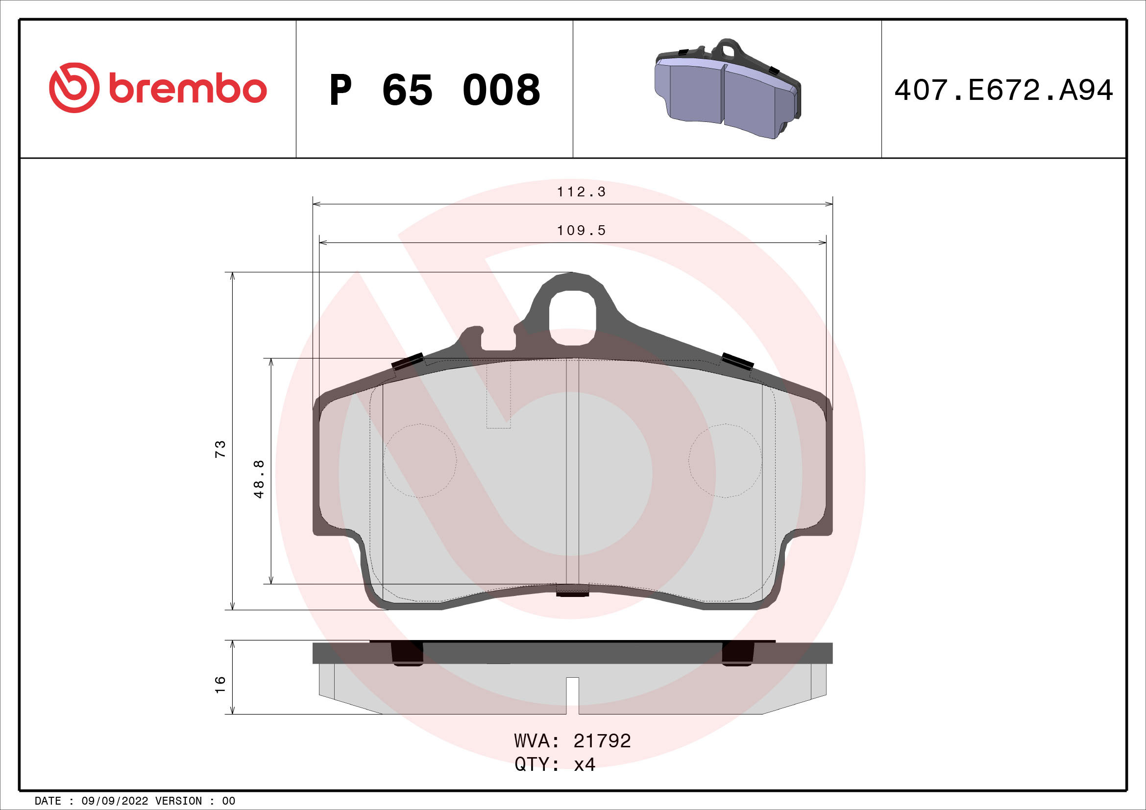 BREMBO Sada brzdových destiček P 65 008