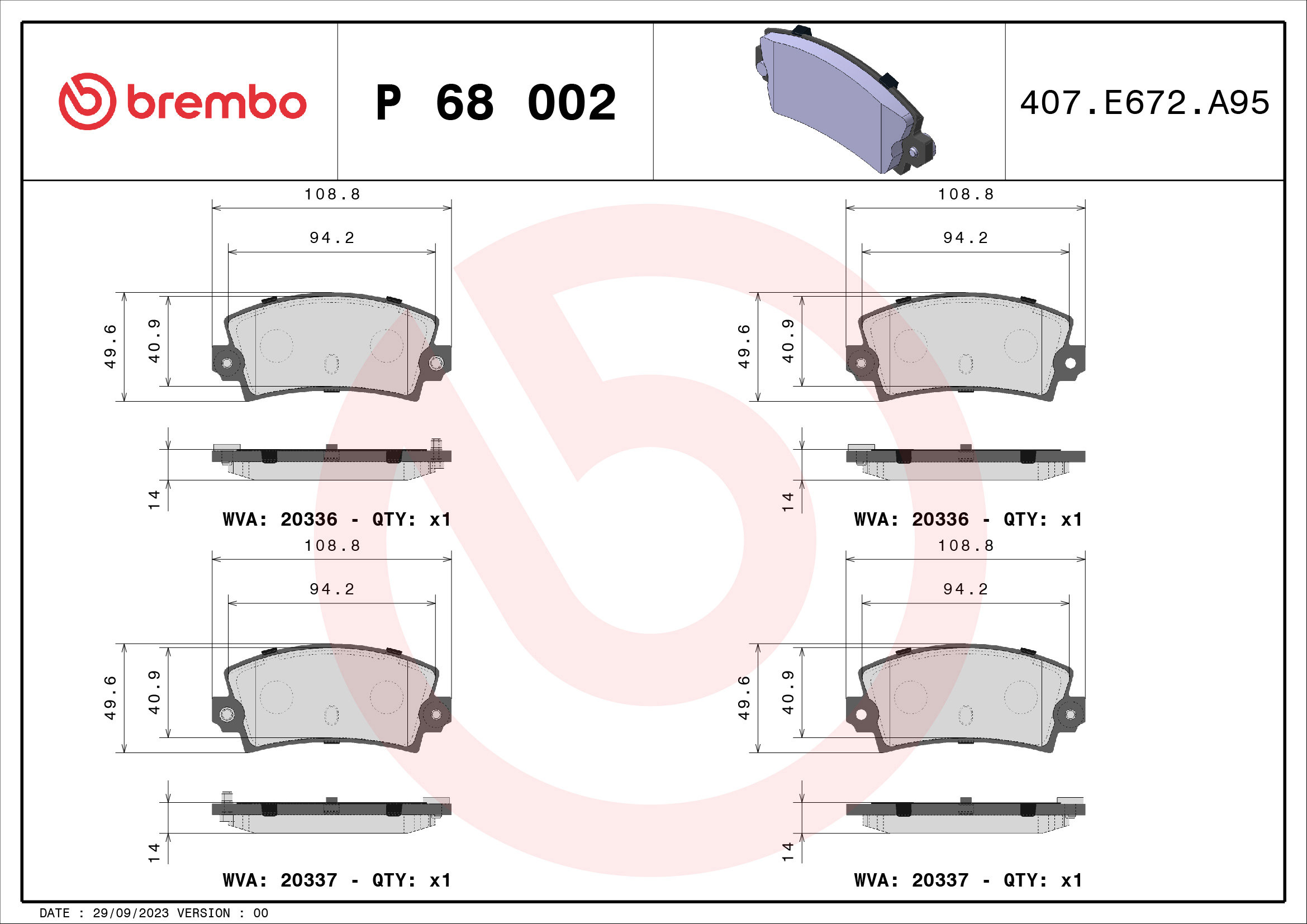 BREMBO Sada brzdových destiček P 68 002