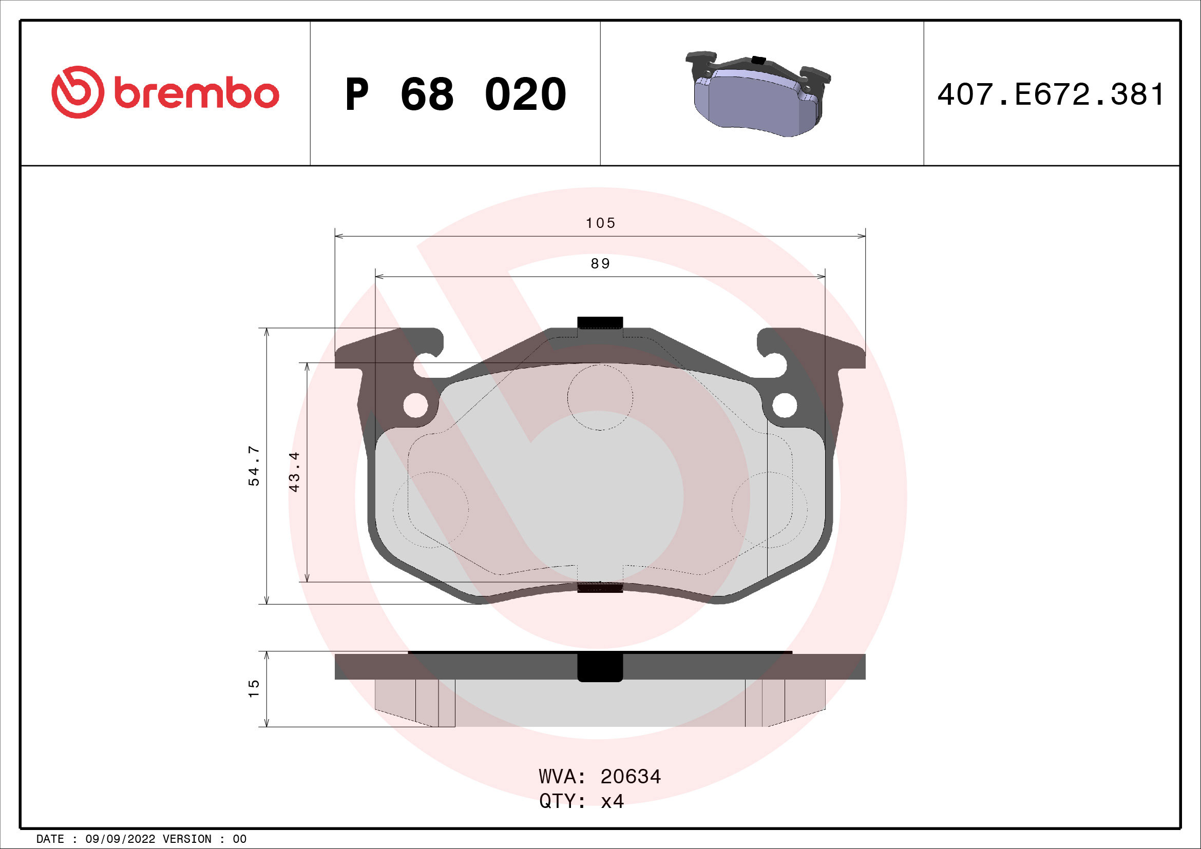 BREMBO Sada brzdových destiček P 68 020