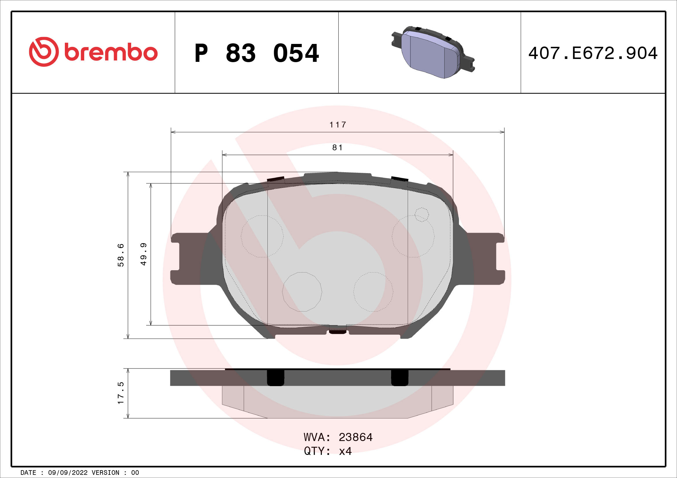 BREMBO Sada brzdových destiček P 83 054