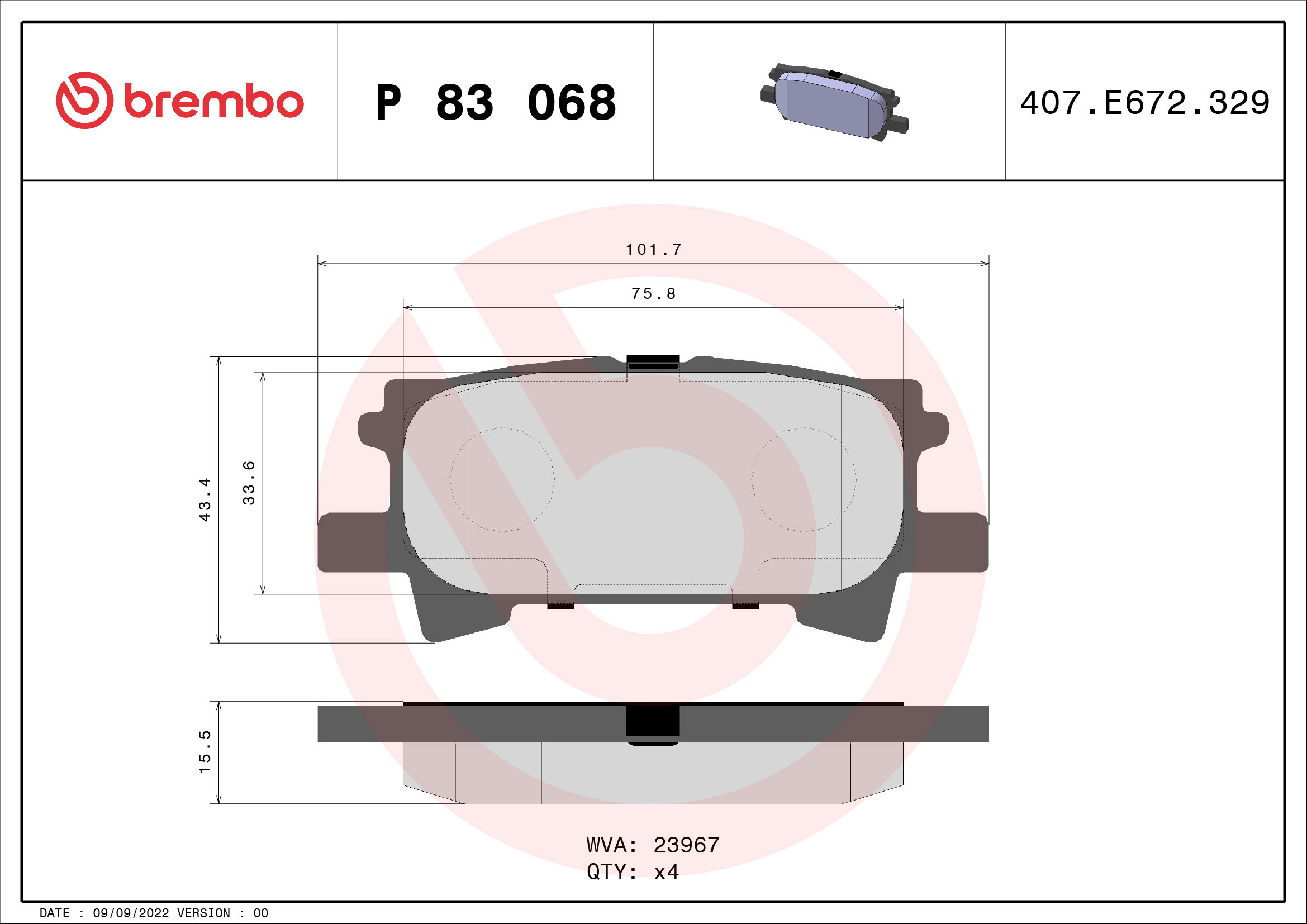 BREMBO Sada brzdových destiček P 83 068