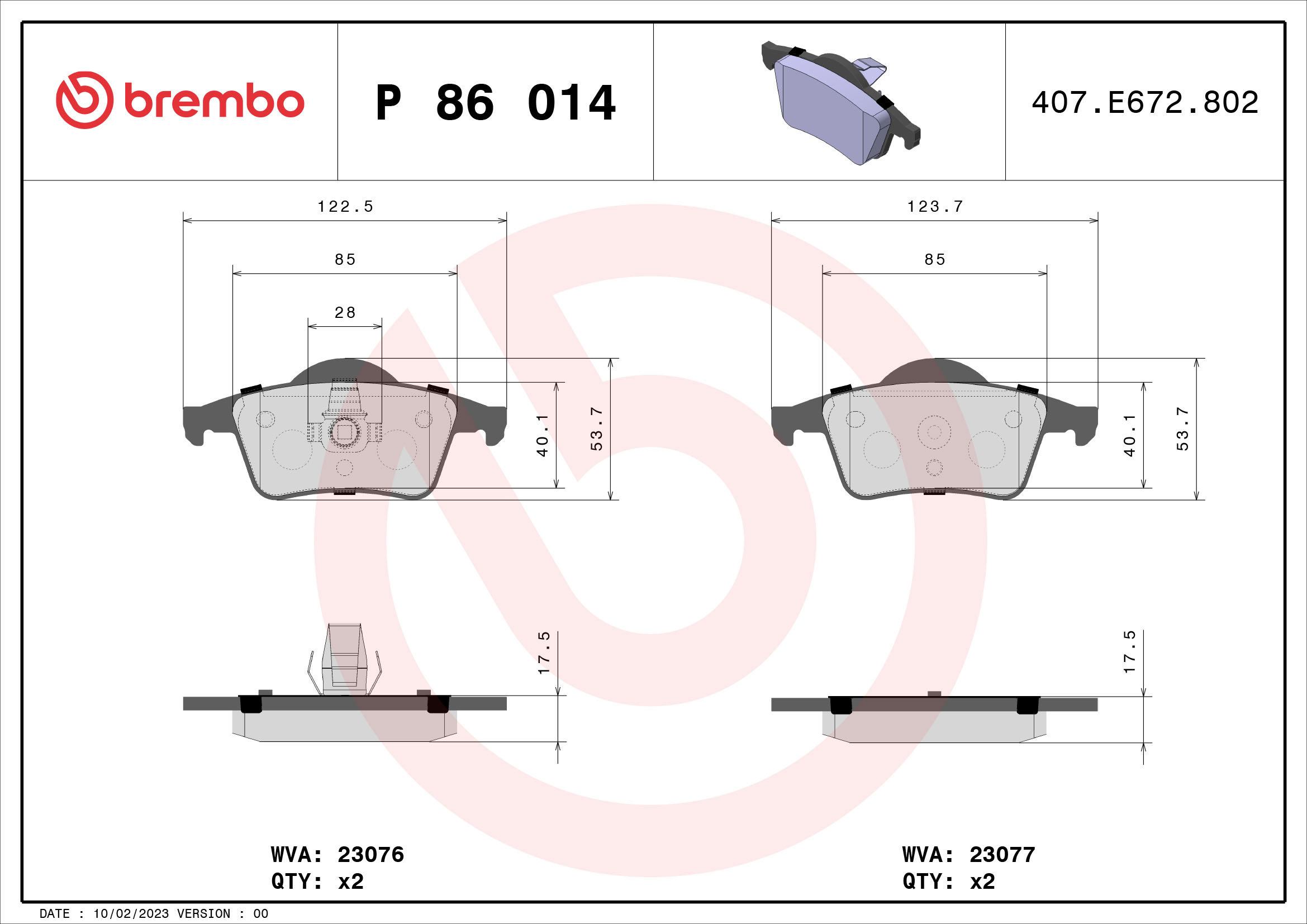 BREMBO Sada brzdových destiček P 86 014