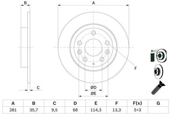 BOSCH brzdový kotouč 0 986 479 E55, sada 2 ks, sada 2 ks