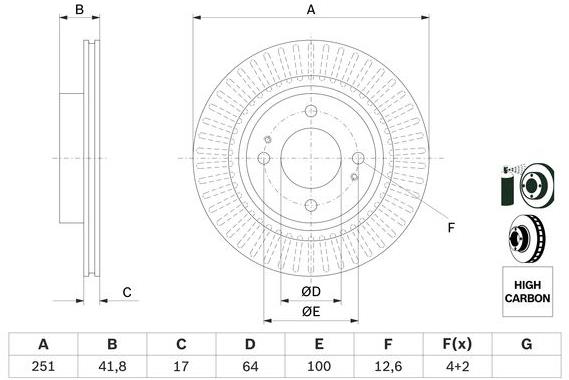 BOSCH brzdový kotouč 0 986 479 F14, sada 2 ks, sada 2 ks