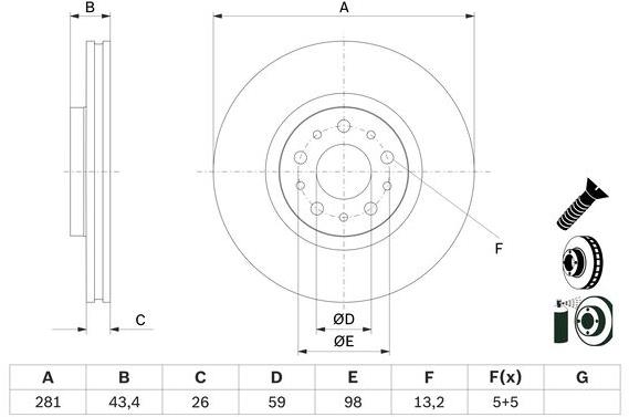 BOSCH brzdový kotouč 0 986 479 G82, sada 2 ks, sada 2 ks