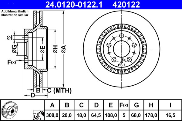ATE 420122 brzdový kotouč 24.0120-0122.1, sada 2 ks, sada 2 ks