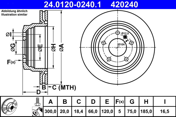 ATE 420240 brzdový kotouč 24.0120-0240.1, sada 2 ks, sada 2 ks