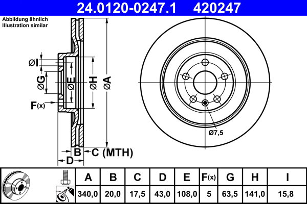 ATE 420247 brzdový kotouč 24.0120-0247.1, sada 2 ks, sada 2 ks