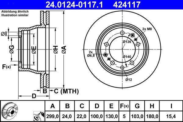 ATE 424117 brzdový kotouč 24.0124-0117.1, sada 2 ks