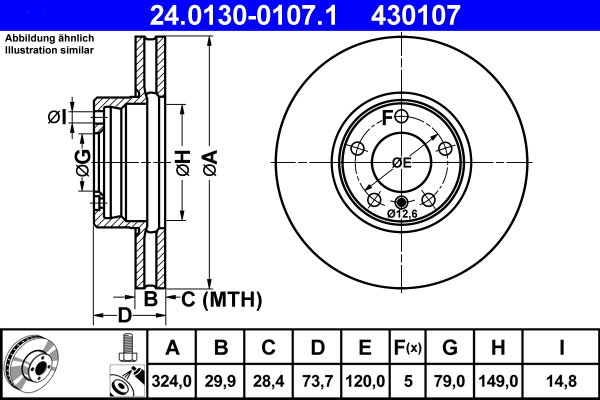 ATE 430107 brzdový kotouč 24.0130-0107.1, sada 2 ks