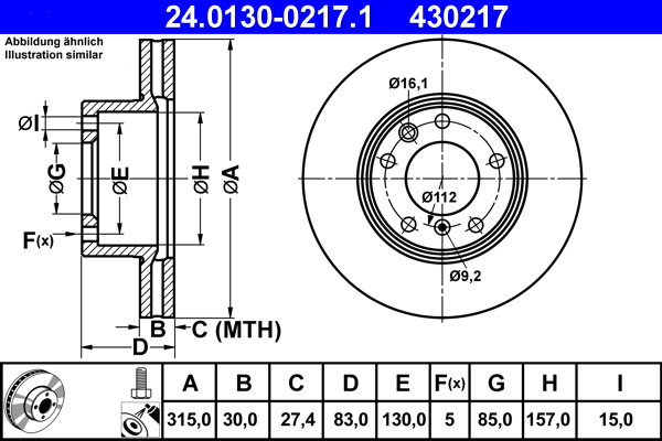 ATE 430217 brzdový kotouč 24.0130-0217.1, sada 2 ks