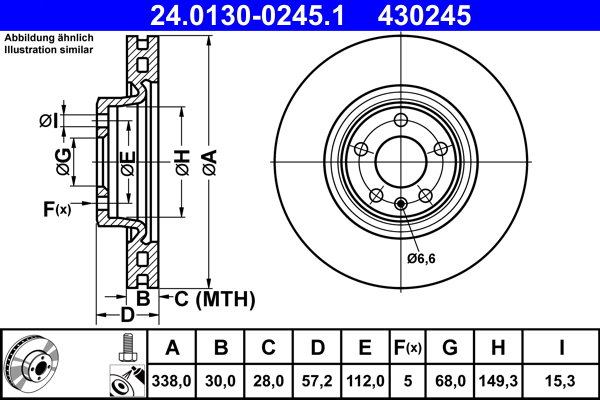 ATE 430245 brzdový kotouč 24.0130-0245.1, sada 2 ks