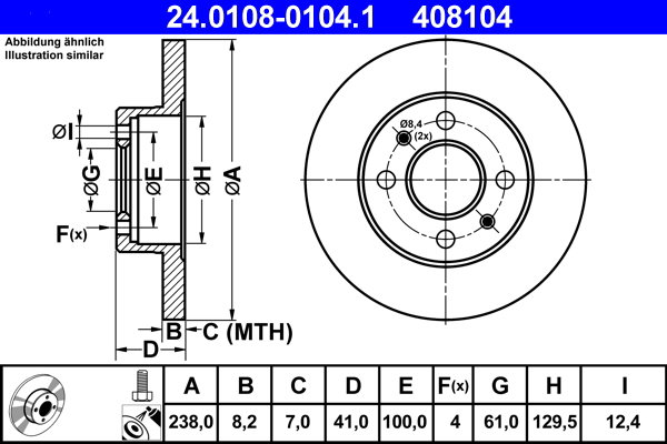 ATE 408104 brzdový kotouč 24.0108-0104.1, sada 2 ks