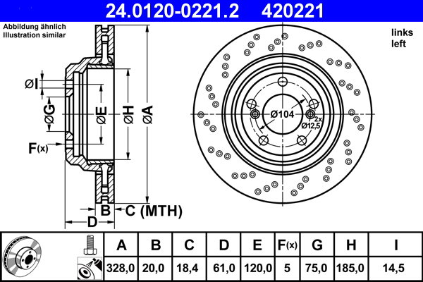 ATE 420221 brzdový kotouč 24.0120-0221.2, sada 2 ks