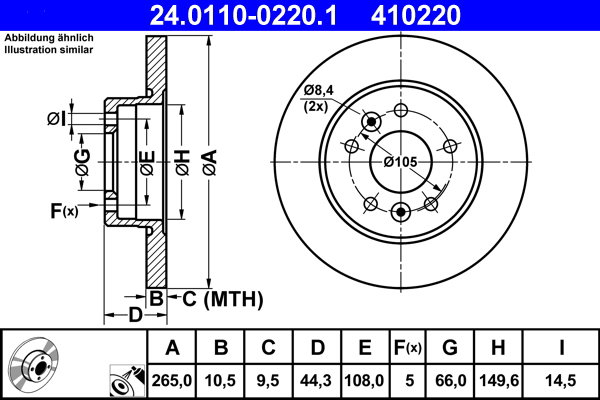 ATE 410220 brzdový kotouč 24.0110-0220.1, sada 2 ks