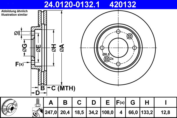 ATE 420132 brzdový kotouč 24.0120-0132.1, sada 2 ks