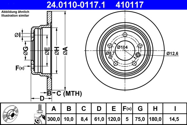 ATE 410117 brzdový kotouč 24.0110-0117.1, sada 2 ks