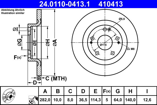 ATE 410413 brzdový kotouč 24.0110-0413.1, sada 2 ks