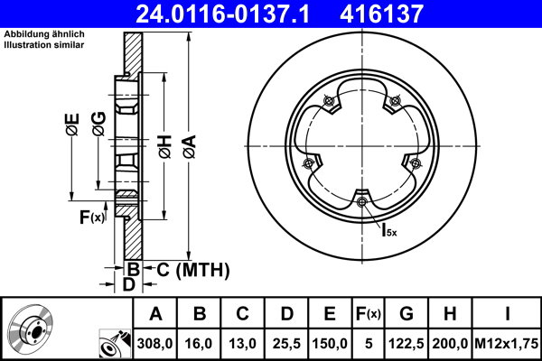 ATE 416137 brzdový kotouč 24.0116-0137.1, sada 2 ks