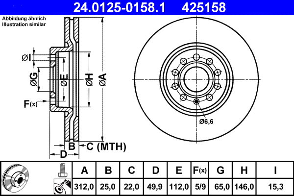 ATE Kotouč brzd OC2/SU2 312 ATE 24.0125-0158.1, sada 2 ks