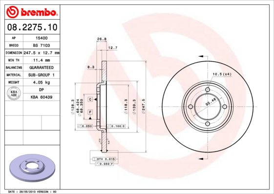 BREMBO brzdový kotouč 08.2275.10, sada 2 ks