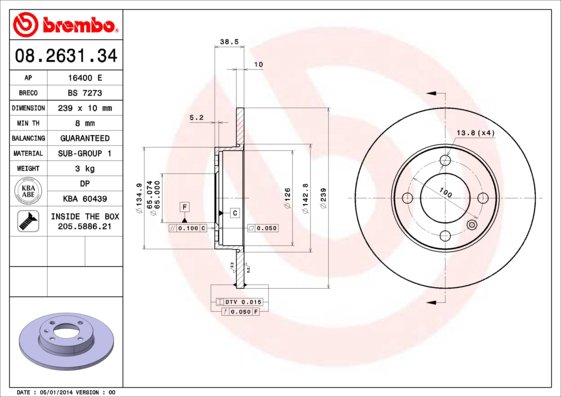 BREMBO brzdový kotouč 08.2631.34, sada 2 ks