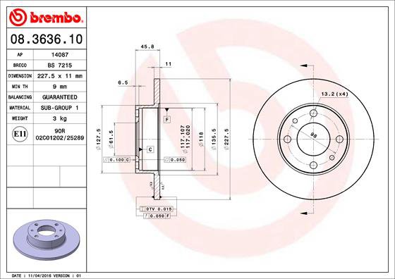 BREMBO brzdový kotouč 08.3636.10, sada 2 ks