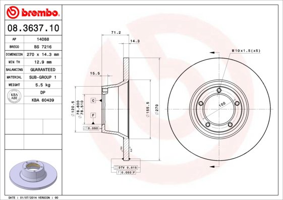 BREMBO brzdový kotouč 08.3637.10, sada 2 ks