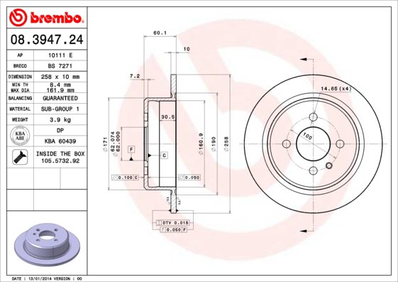 BREMBO brzdový kotouč 08.3947.24, sada 2 ks