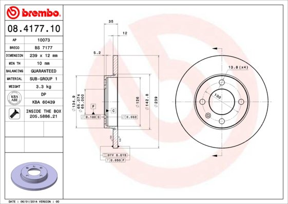 BREMBO brzdový kotouč 08.4177.10, sada 2 ks
