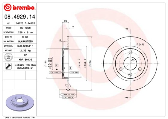 BREMBO brzdový kotouč 08.4929.14, sada 2 ks