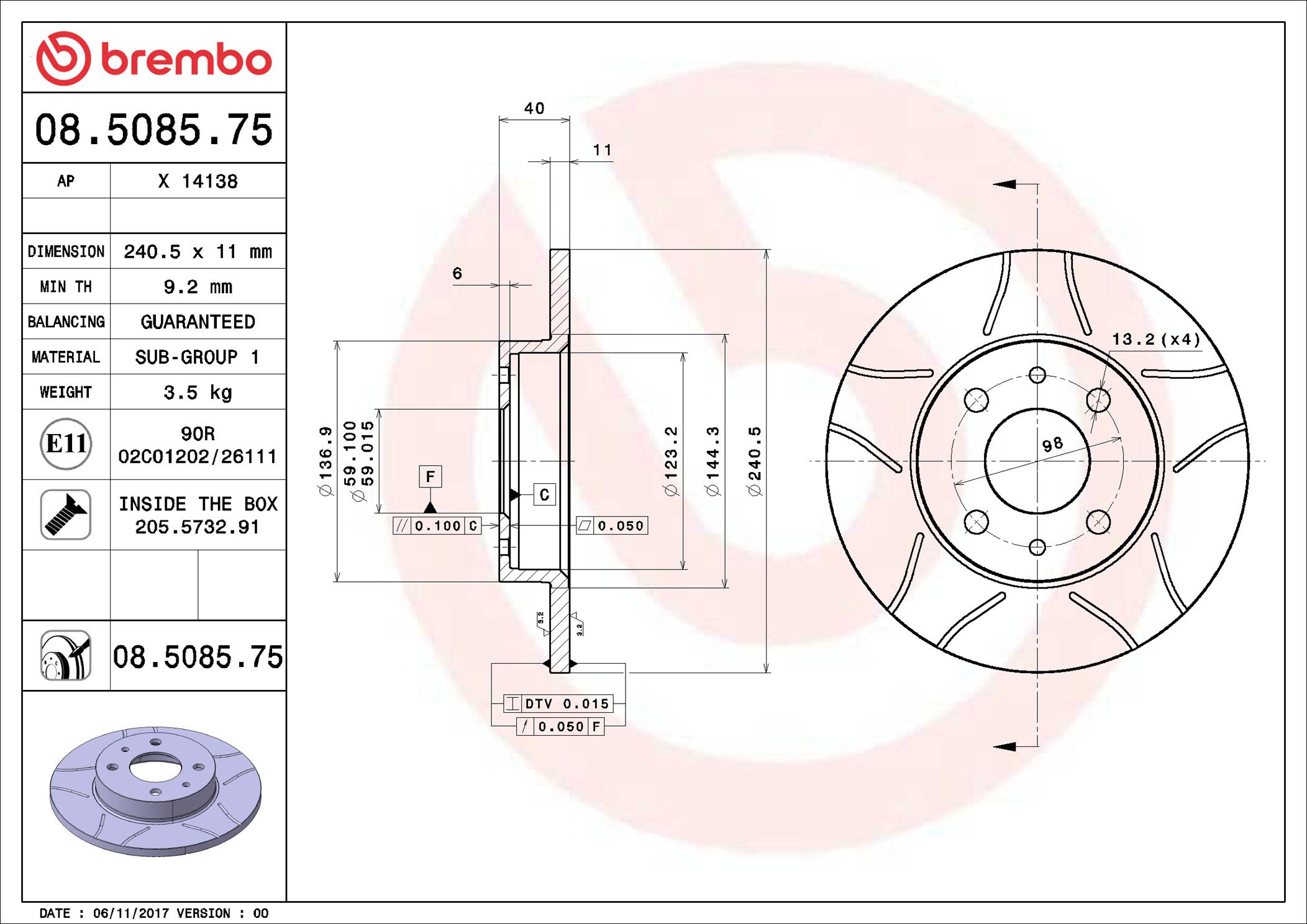 BREMBO brzdový kotouč 08.5085.75, sada 2 ks