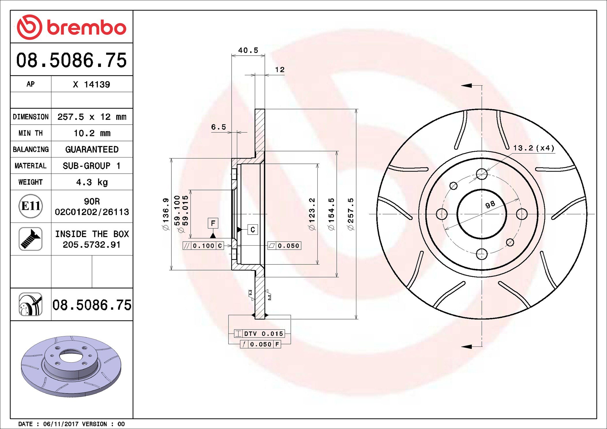 BREMBO brzdový kotouč 08.5086.75, sada 2 ks