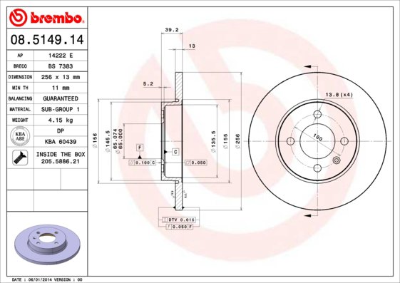 BREMBO brzdový kotouč 08.5149.14, sada 2 ks