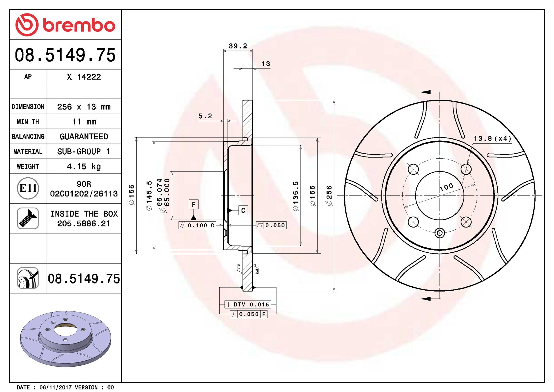 BREMBO brzdový kotouč 08.5149.75, sada 2 ks